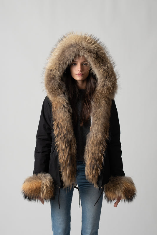 PARKA SHORT BLACK CORTINA CON POLSINI