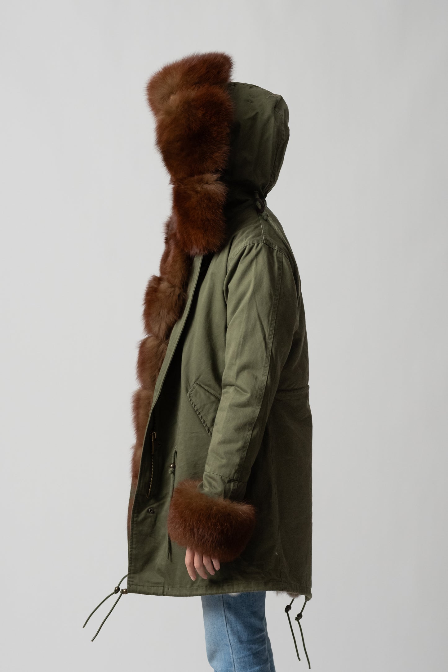 PARKA LONG GREEN ST. MORITZ VOLPE CON POLSINI