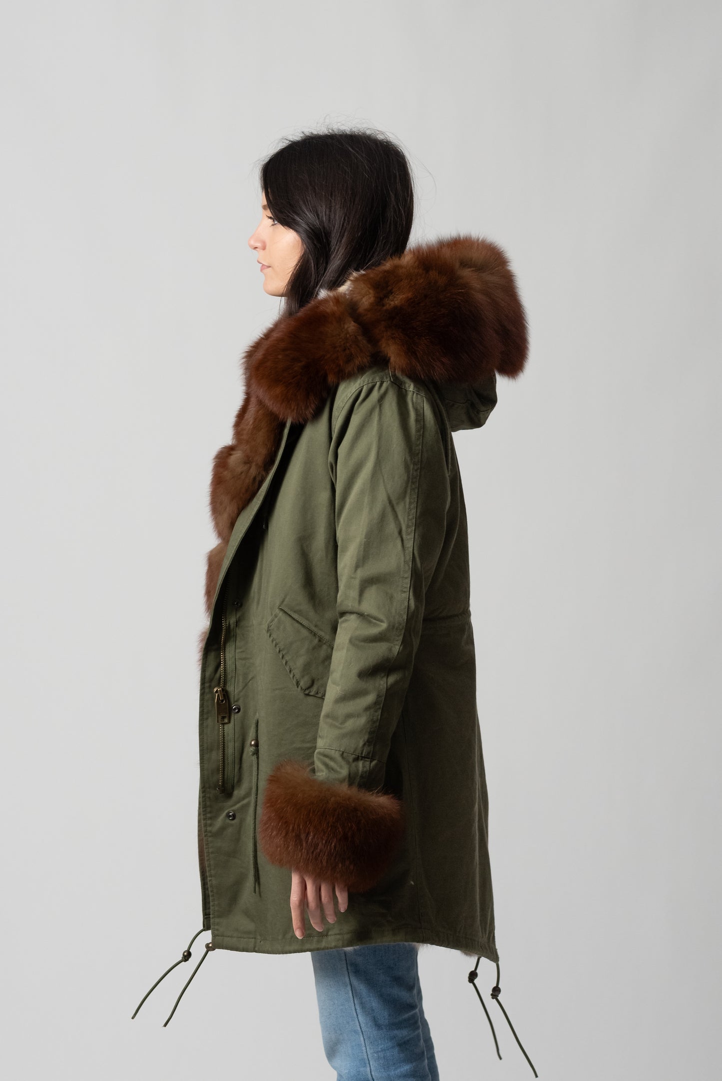 PARKA LONG GREEN ST. MORITZ VOLPE CON POLSINI