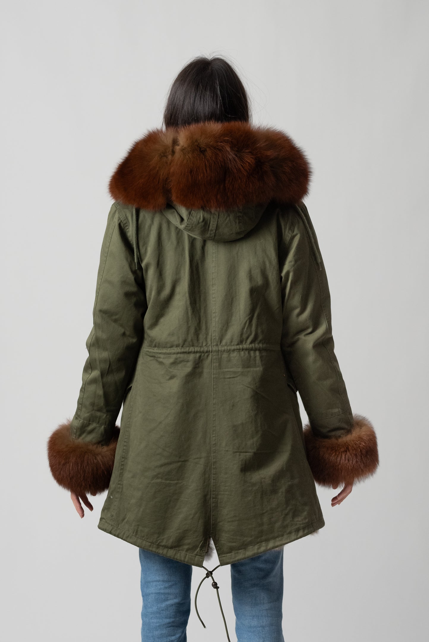 PARKA LONG GREEN ST. MORITZ VOLPE CON POLSINI