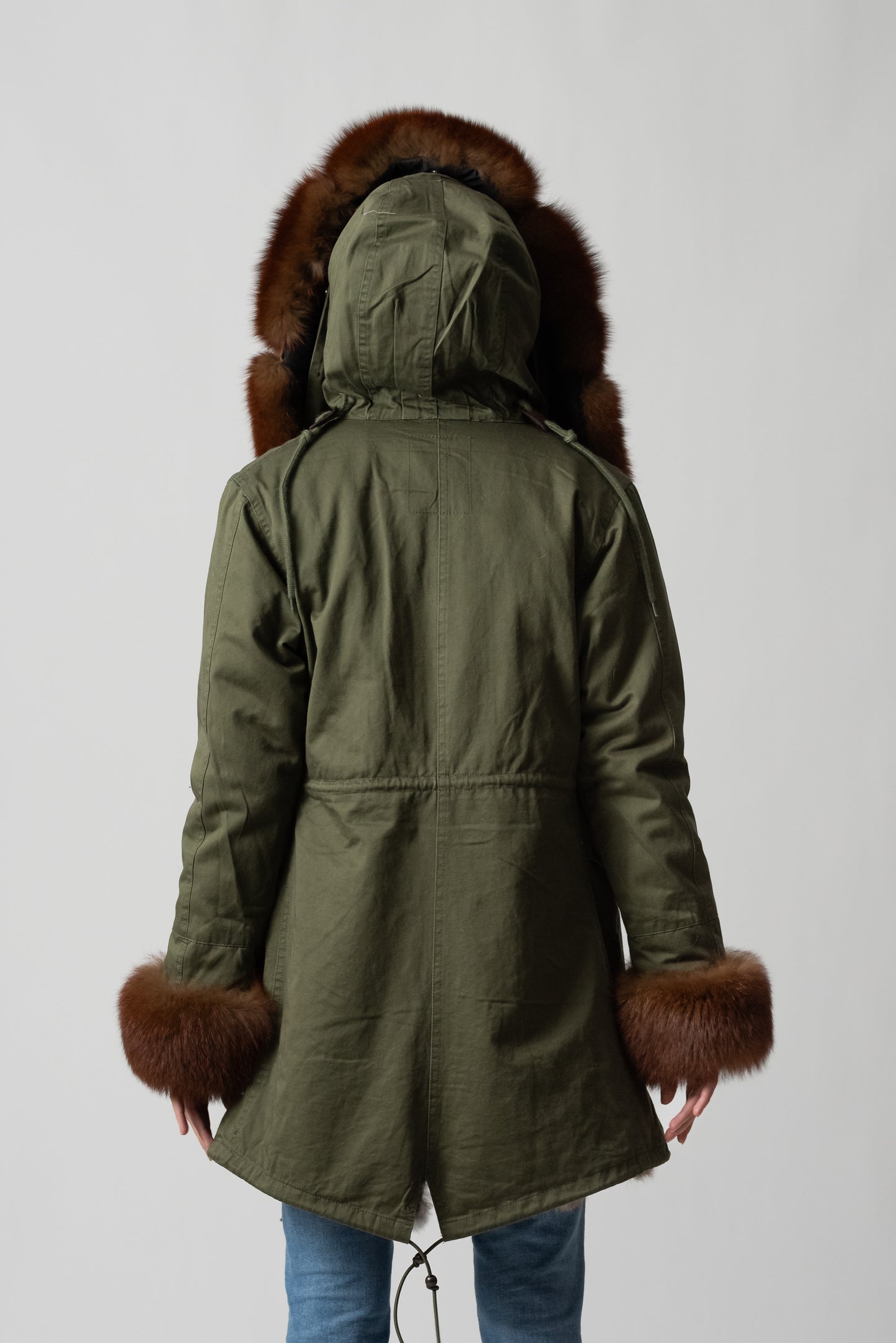 PARKA LONG GREEN ST. MORITZ VOLPE CON POLSINI