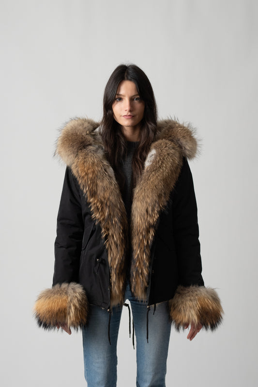 PARKA SHORT BLACK CORTINA CON POLSINI