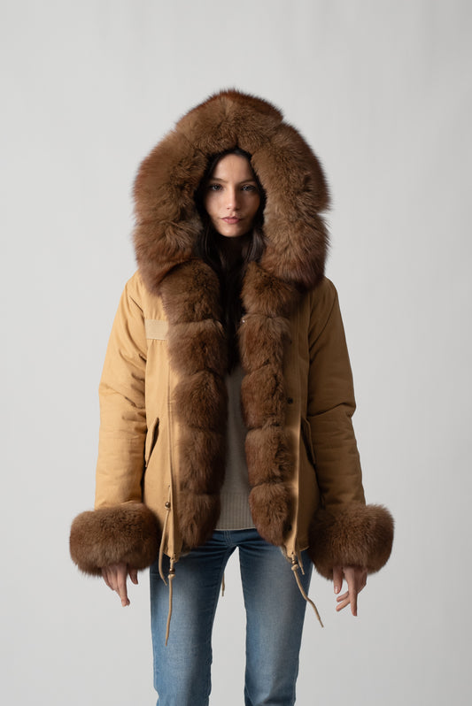 PARKA SHORT BEIGE CORTINA CON POLSINI