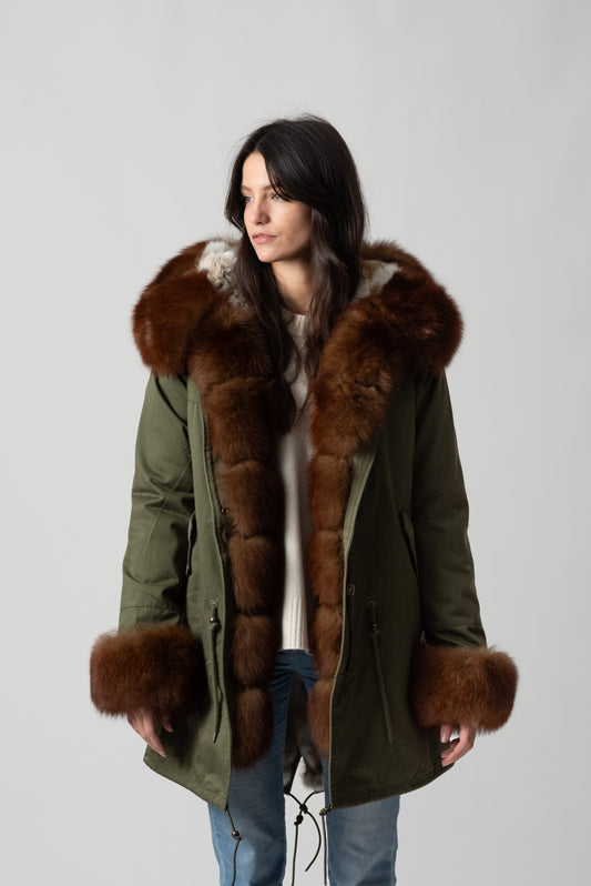 PARKA LONG GREEN ST. MORITZ VOLPE CON POLSINI