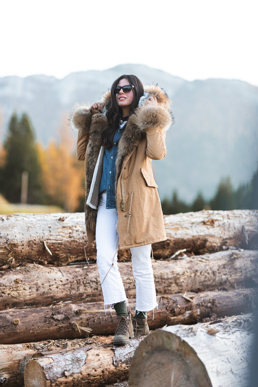 PARKA LONG BEIGE ST. MORITZ CON POLSINI